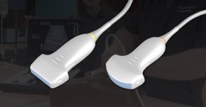Comparison of linear and curvilinear ultrasound probes used in medical training.
