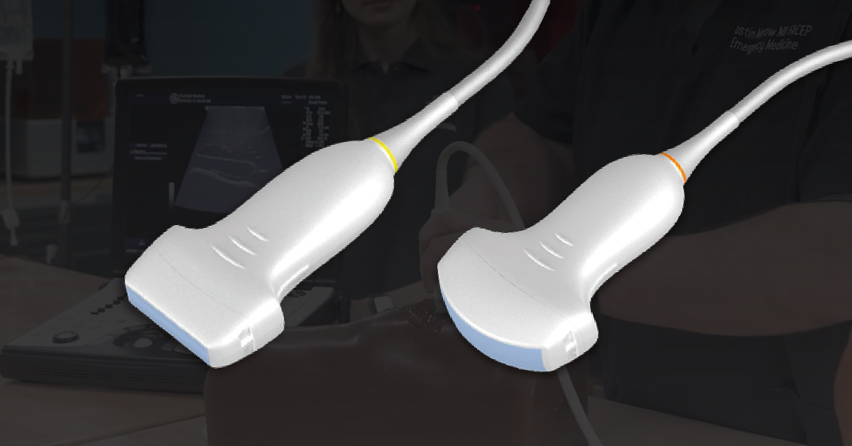 Comparison of linear and curvilinear ultrasound probes used in medical training.